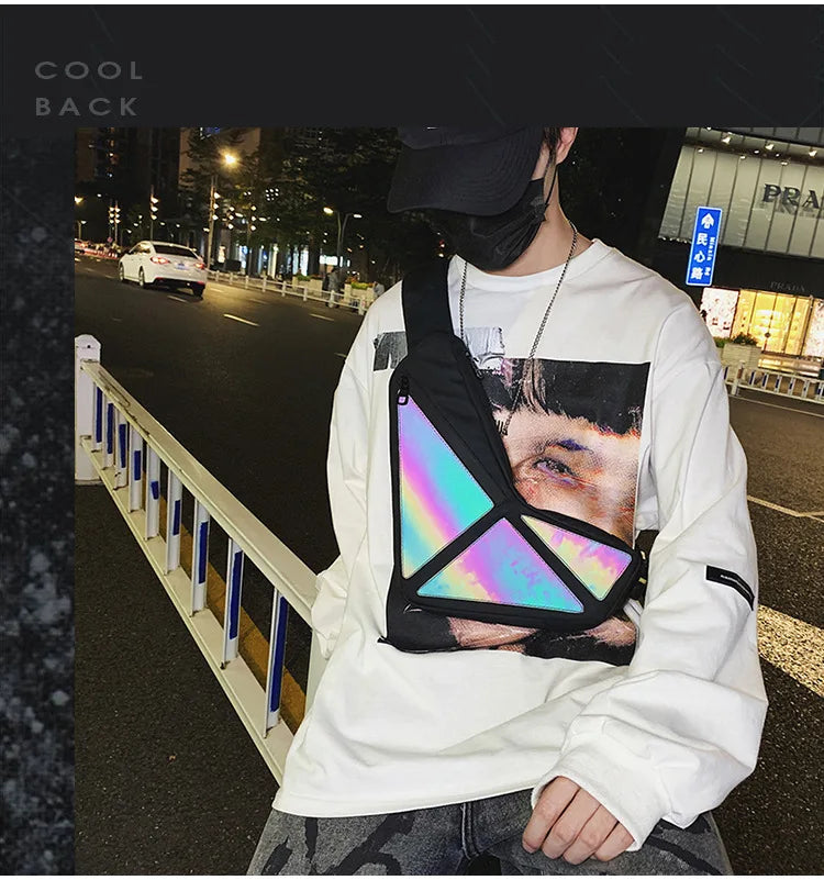 Reflective Colorful Chest Bag – Harajuku Style Crossbody Backpack with USB