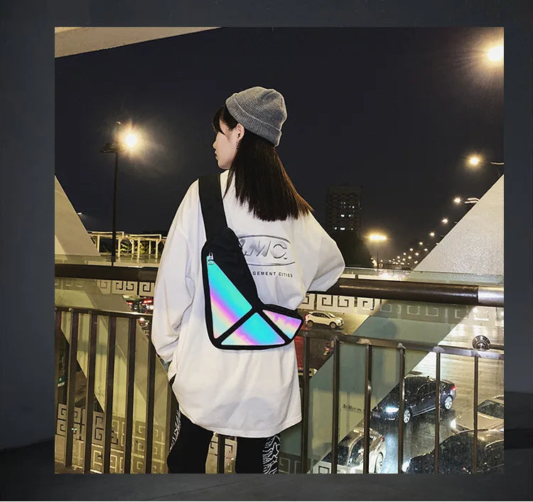 Reflective Colorful Chest Bag – Harajuku Style Crossbody Backpack with USB