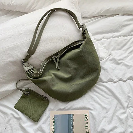 Large Capacity Canvas Shoulder Bag for Women – Korean Casual Crossbody Bag