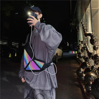 Reflective Colorful Chest Bag – Harajuku Style Crossbody Backpack with USB