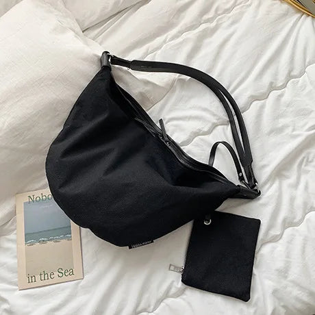 Large Capacity Canvas Shoulder Bag for Women – Korean Casual Crossbody Bag