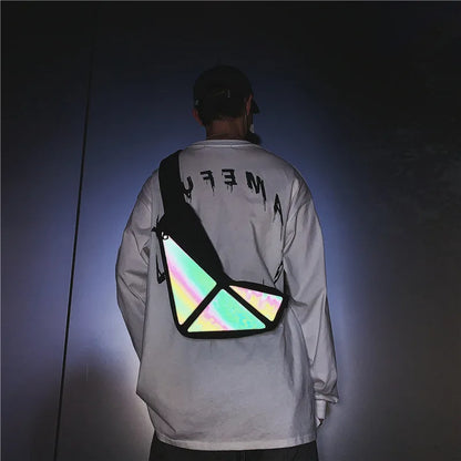 Reflective Colorful Chest Bag – Harajuku Style Crossbody Backpack with USB