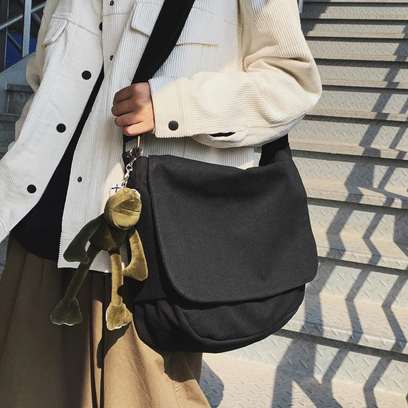 Japanese Style Canvas Messenger Bag – Large Capacity Student Shoulder Bag